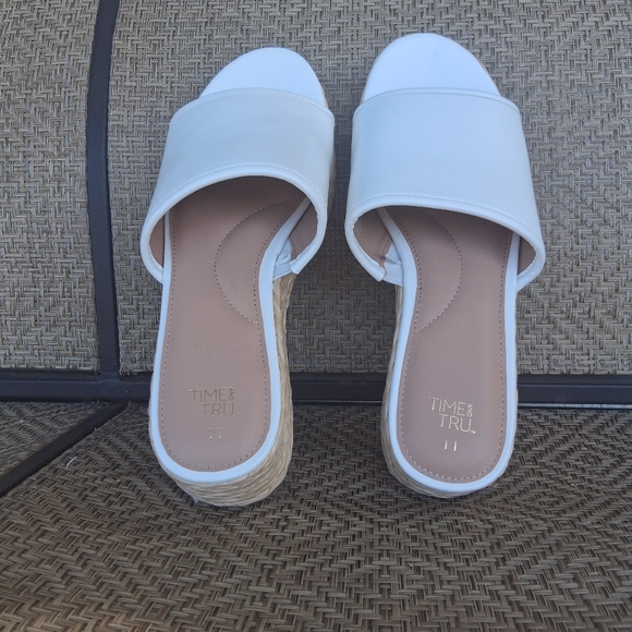 White and Tan Wedge Espadrilles with Open Back - Picture 5 of 6